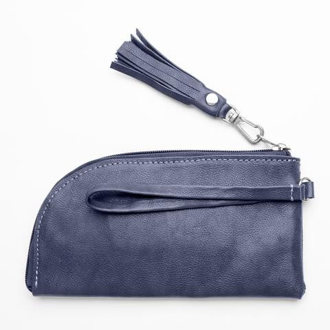 The Miina Tacoma women's wallet from upcycled plane seat leather in Atlantic blue colour