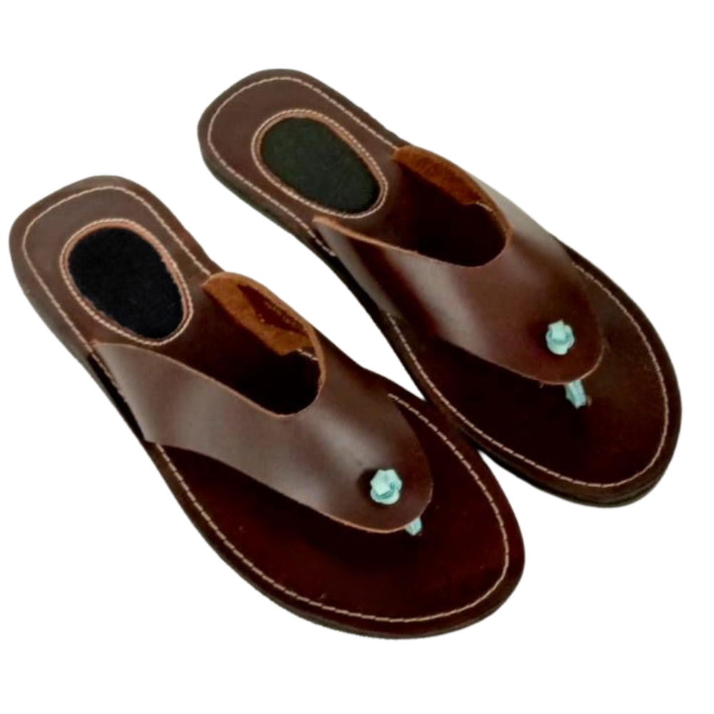 Bravesoles Rosa leather flipflops with upcycled tire soles