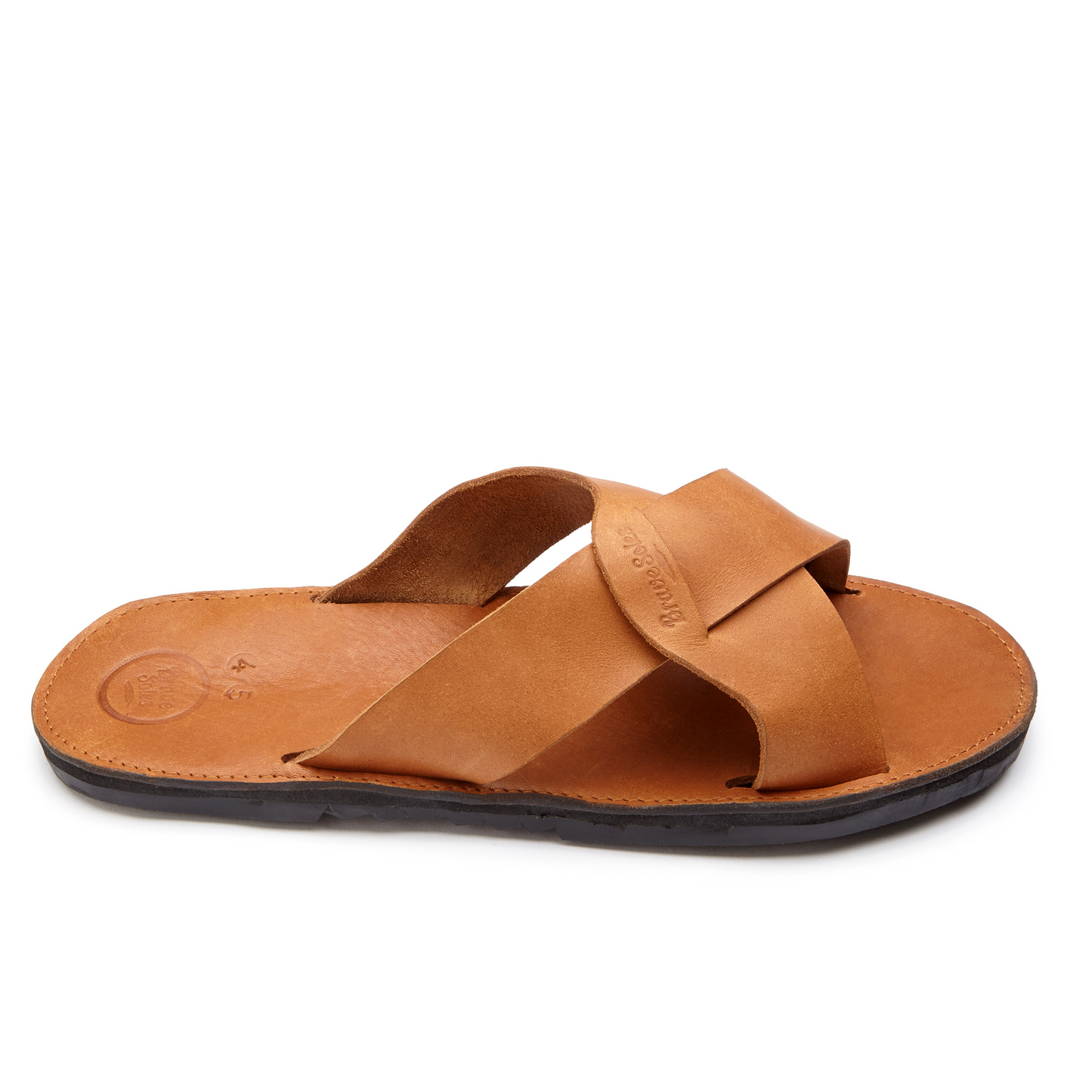 The Miina Santiago Leather Flip Flop Caramel Side View