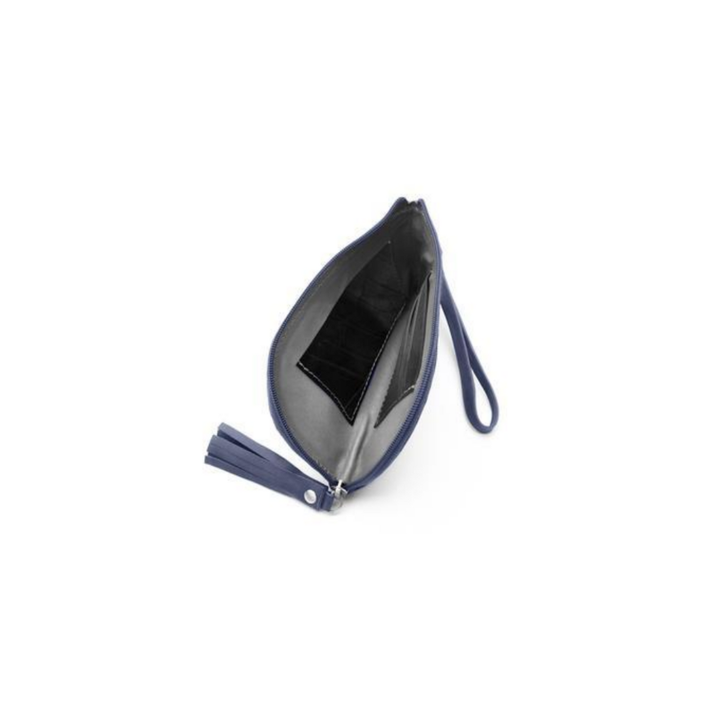 The Miina Tacoma women's wallet open view made from upcycled plane seat leather in Atlantic blue colour