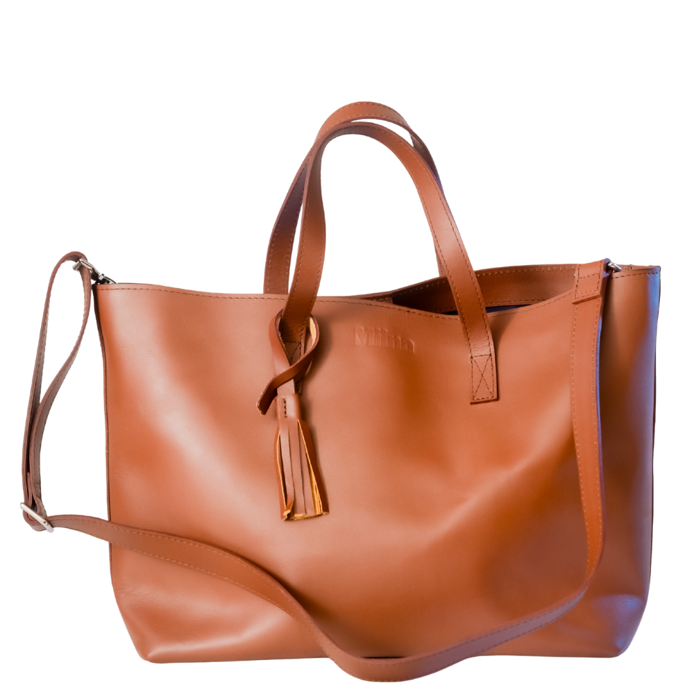 Christal leather tote front view on white background