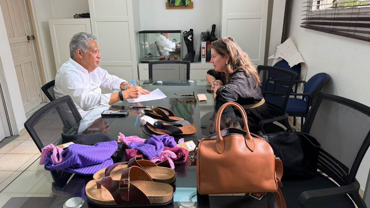 Christal Duncan and Philipp Laraque meeting about designing Miina Goods
