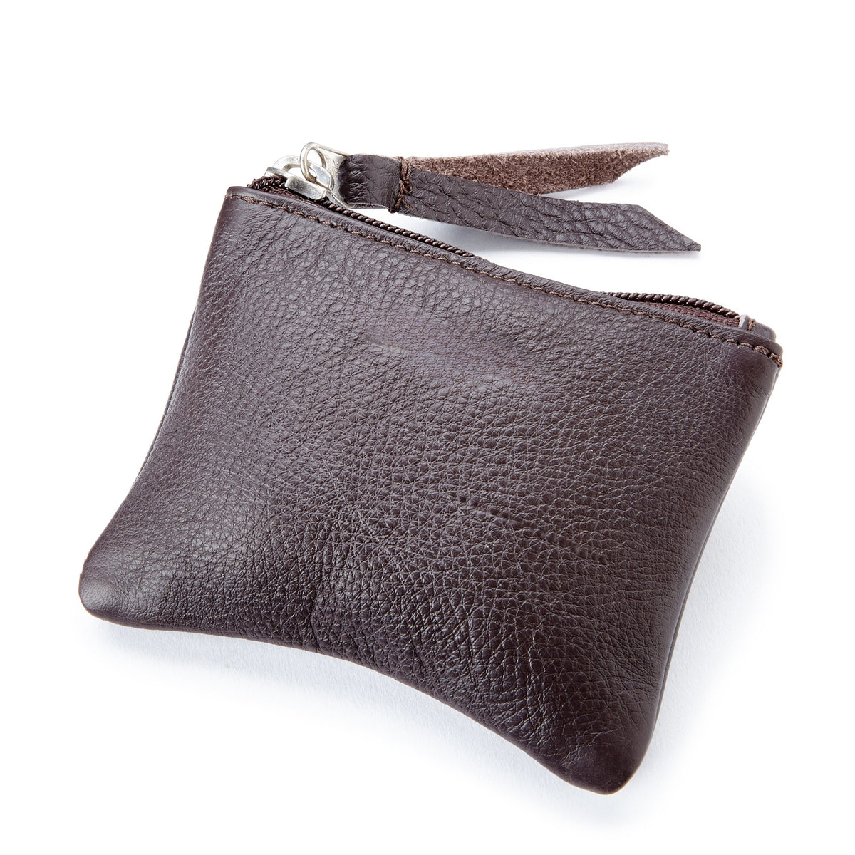 The dinero red earth burgundy upcycled Airplane Leather Pouch on white 