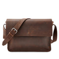Gabriel leather messenger bag with a strap on a white background