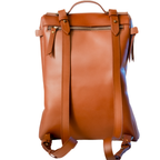 Miina Goods Leather Mochila backpack on white background with back view