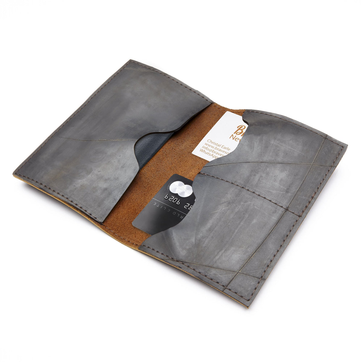 Miina Goods viajero passport holder in caramel leather open to show interior
