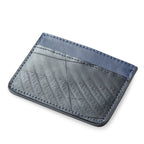 Blue leather cardholder from Miina Goods on a white background and made from upcycled plane seat leather. 
