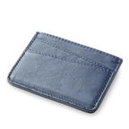Blue leather cardholder from Miina Goods on a white background and made from upcycled plane seat leather. 