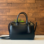 The Bella bowling handbag purse from Miina Goods in black leather facing front